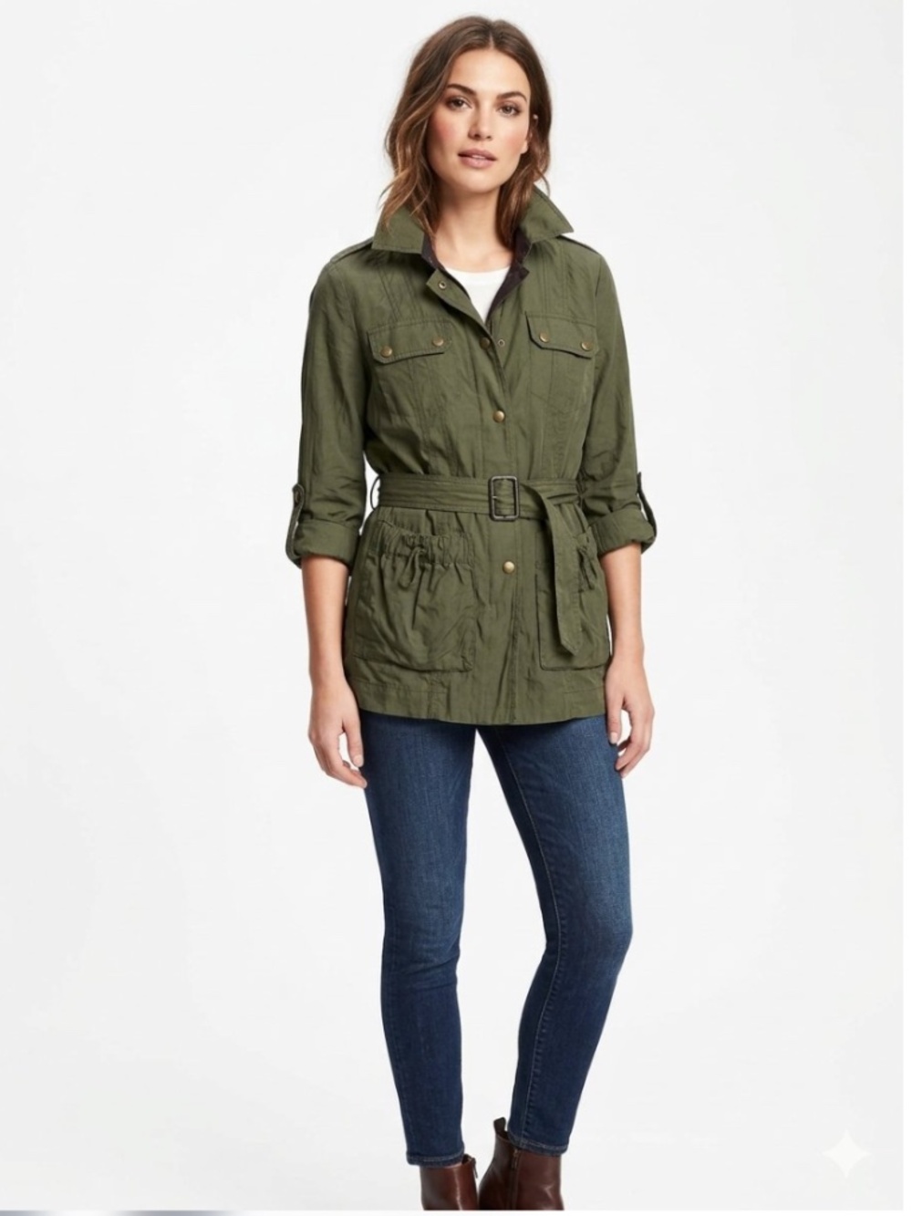 Banana Republic Olive Green Military Utility Jacket Belted Size Medium